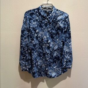 Talbots Floral Blue Button-Up Shirt